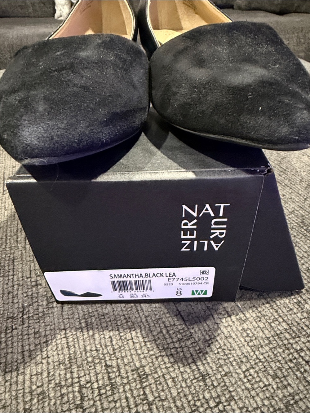 Naturalizer Black Suede Pointed SAMANTHA WIDE Flats - Slip-On